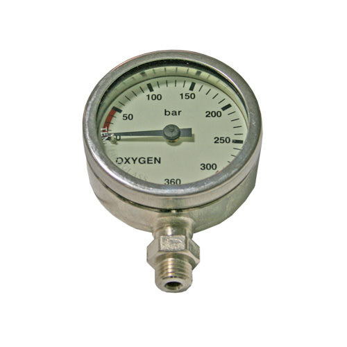 Nautilus SPG52 mm 0-360 Bar, Oxygen, Chrome, Tempered Glass
