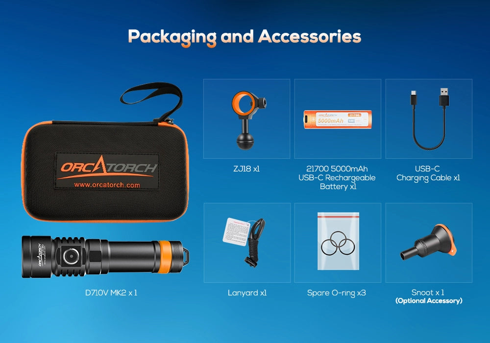 OrcaTorch D710V MK2 Diving Flashlight for Underwater Photography